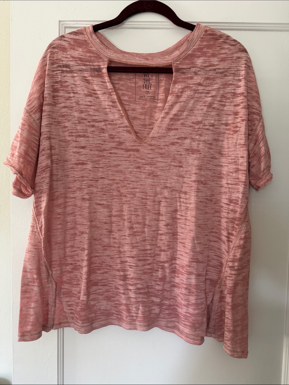 We The Free Dusty Pink Space-Dye V-Notch Short Sleeve Top